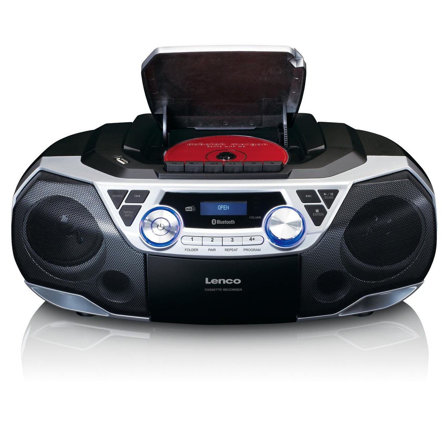 Portable Boombox with DAB+/FM radio, Bluetooth®, CD, Cassette Recorder and USB player Silver