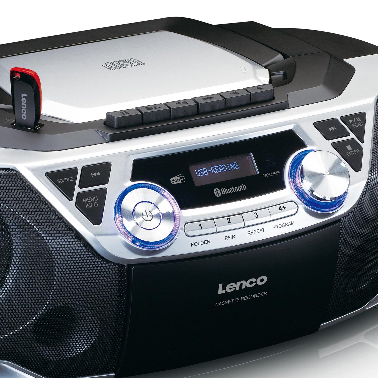 Portable Boombox with DAB+/FM radio, Bluetooth®, CD, Cassette Recorder and USB player Silver