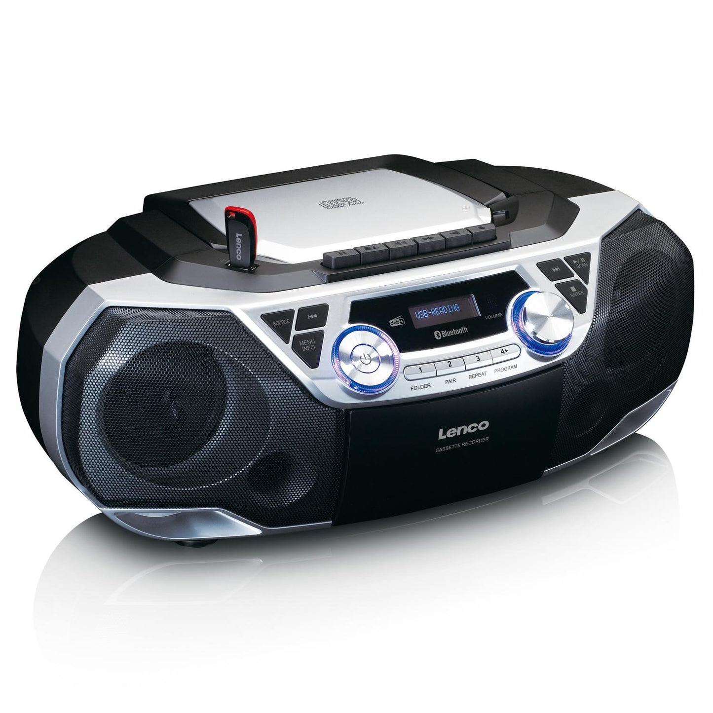 Portable Boombox with DAB+/FM radio, Bluetooth®, CD, Cassette Recorder and USB player Silver