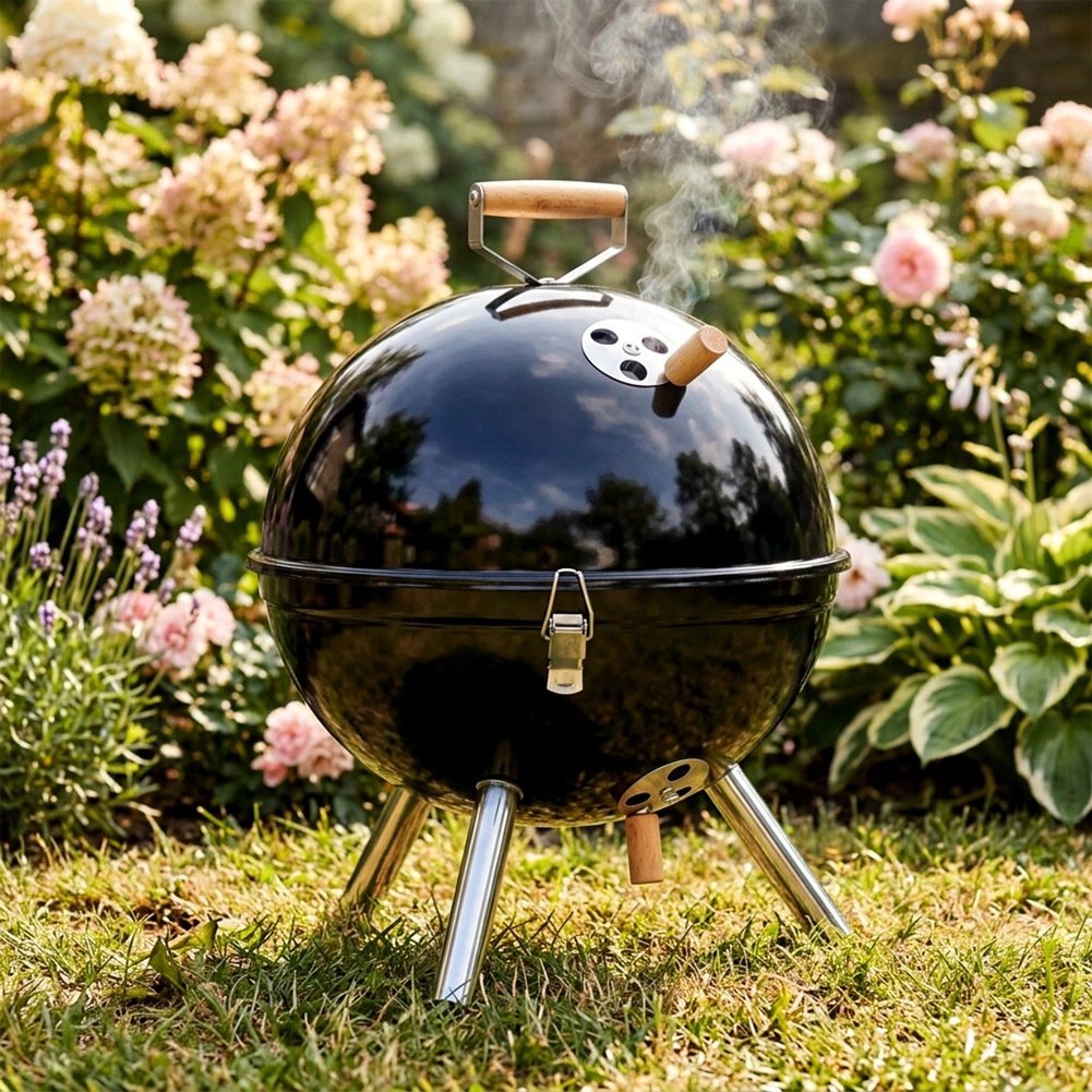 Portable Charcoal Grill, Black Steel, 31x31x41 cm
