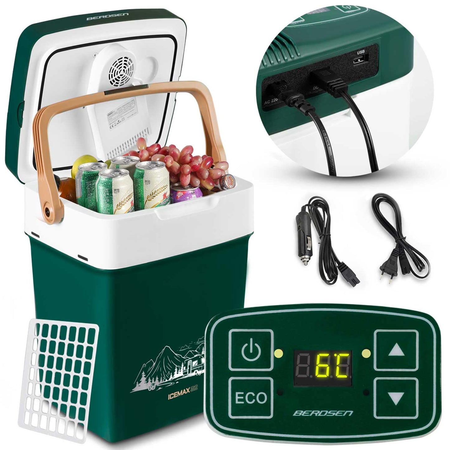 Portable Cooler Box Berdsen Icemax 29 Liter with ECO mode - Green