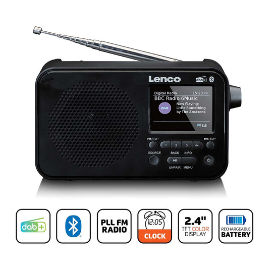 Portable DAB+ FM Radio with Bluetooth, 2.4" Display, Black