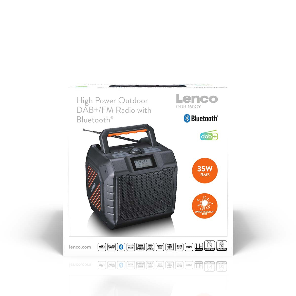 Portable DAB+/FM Radio with Bluetooth, IPX5, 20-Hour Battery
