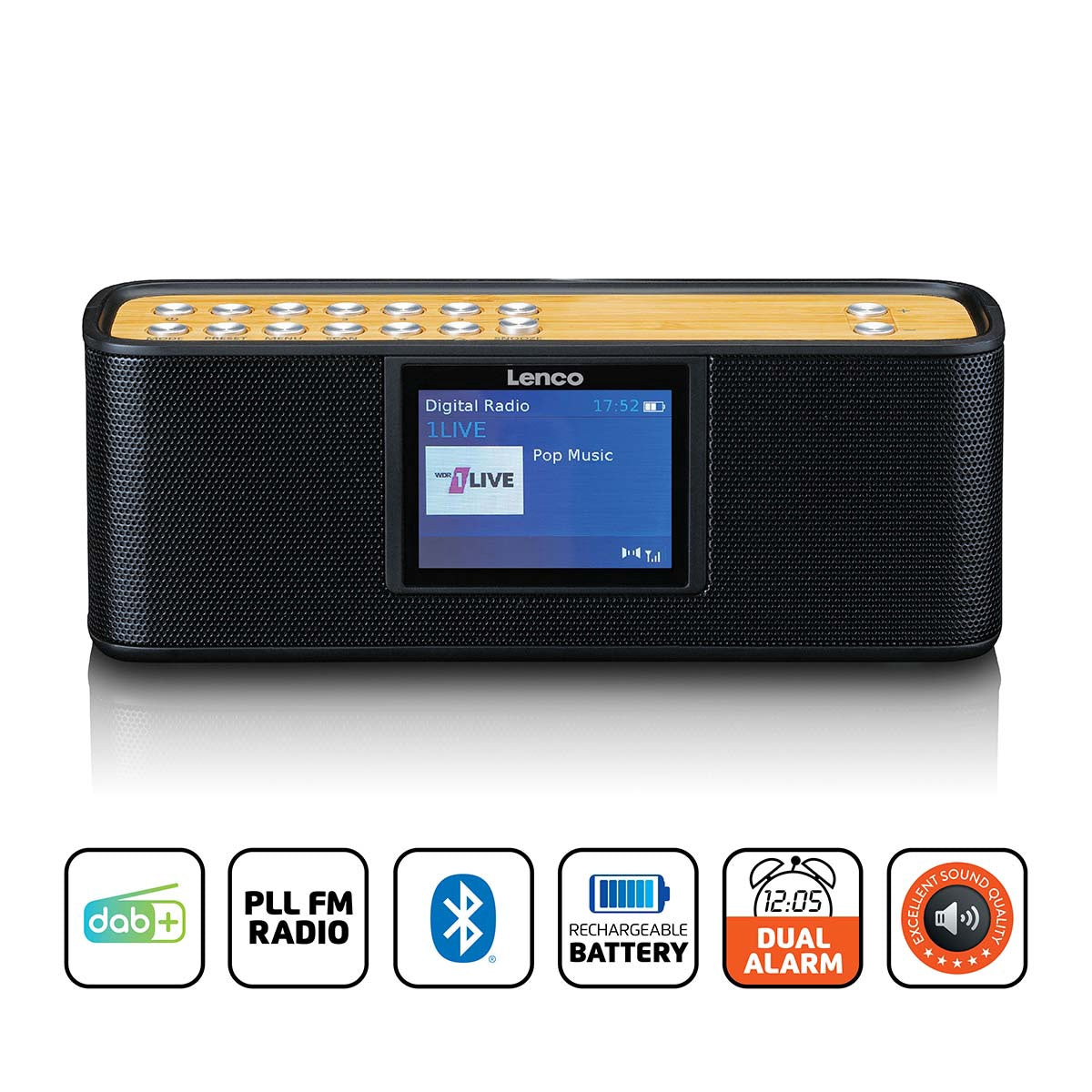Portable DAB+ Radio with Bluetooth, 2.4" Display, Black