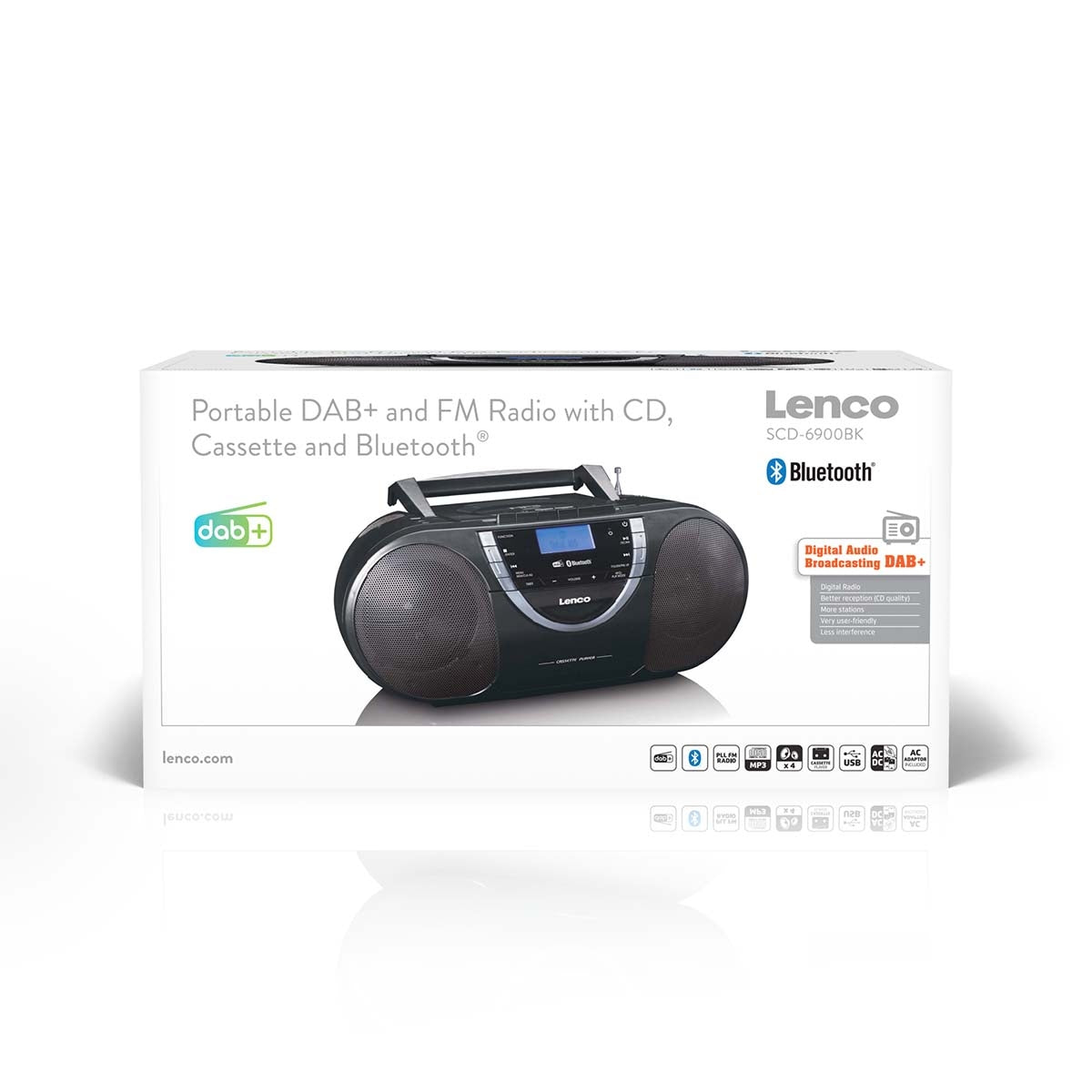 Portable DAB+ and FM Radio with CD Cassette and Bluetooth Black