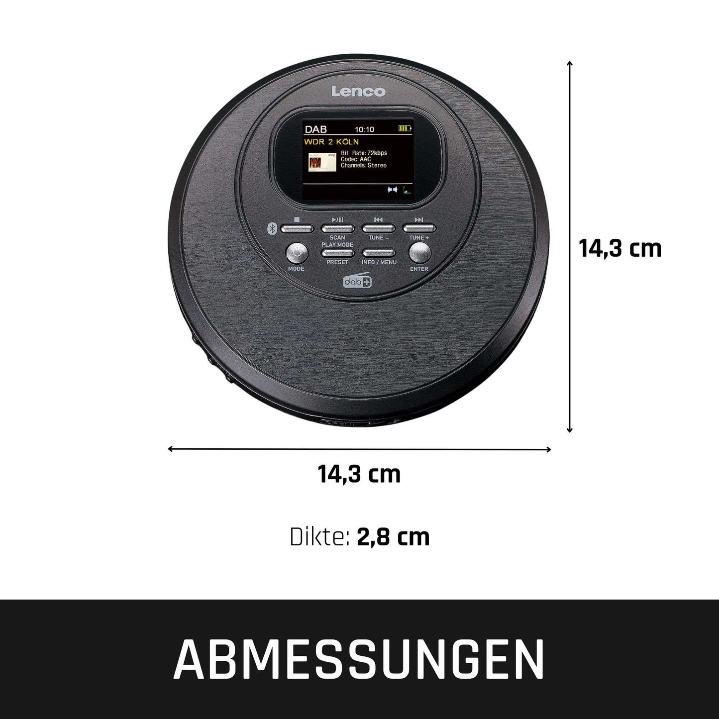Portable Discman with DAB+, Bluetooth, TFT Screen, Black