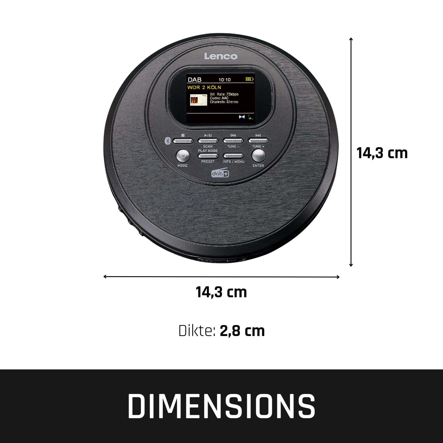 Portable Discman with DAB+, Bluetooth, TFT Screen, Black