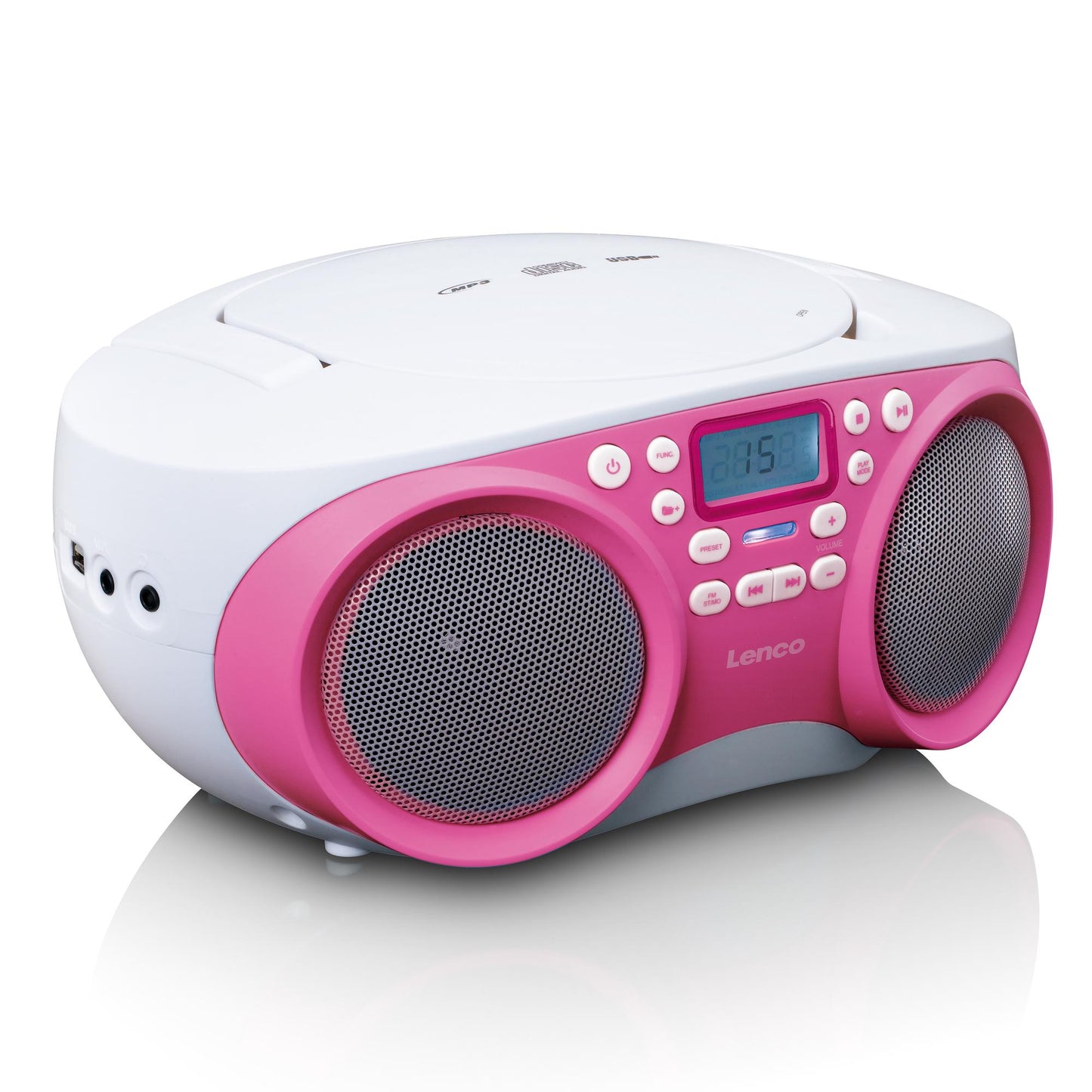 Portable FM Radio/CD/MP3/USB Player – Pink, Compact, Lightweight