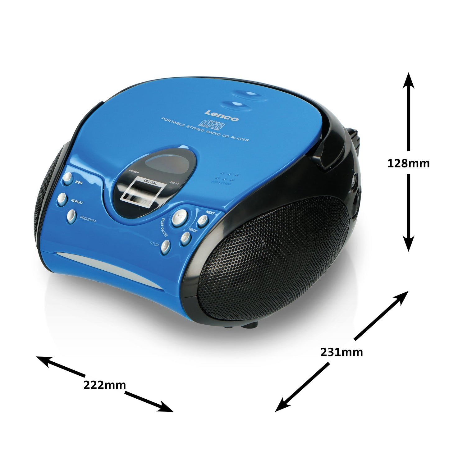 Portable FM Radio CD Player with Handle, Blue/Black