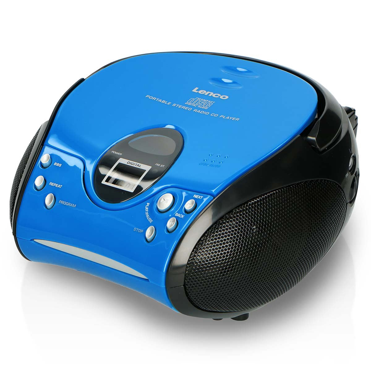 Portable FM Radio CD Player with Handle, Blue/Black