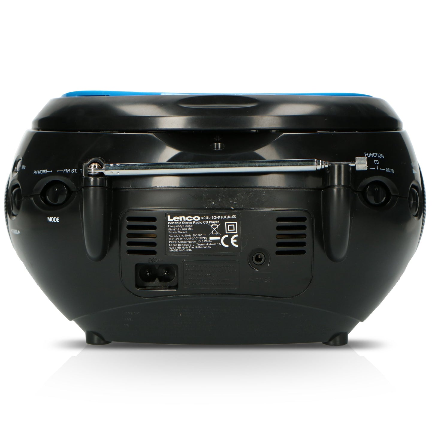 Portable FM Radio CD Player with Handle, Blue/Black