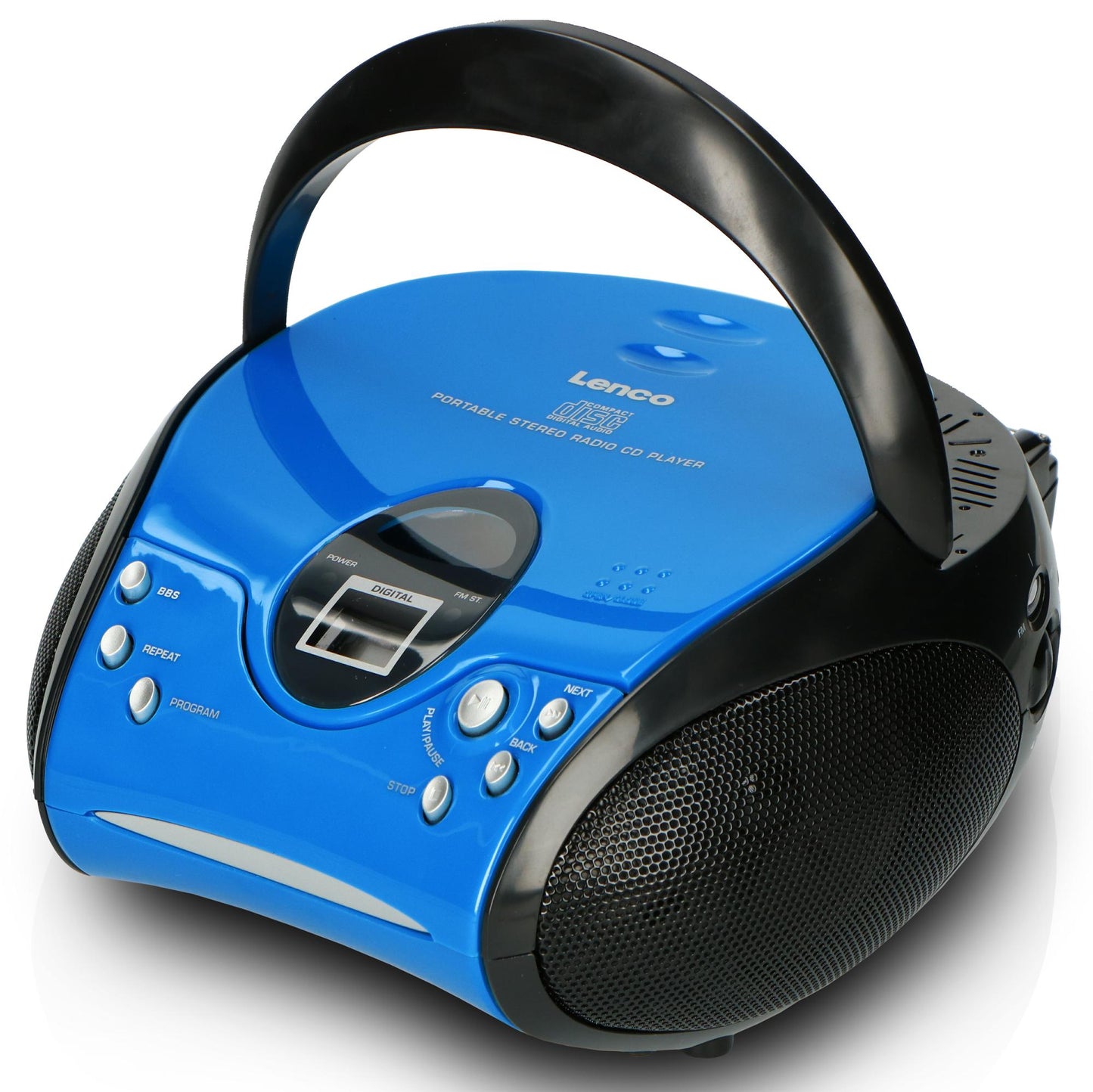 Portable FM Radio CD Player with Handle, Blue/Black