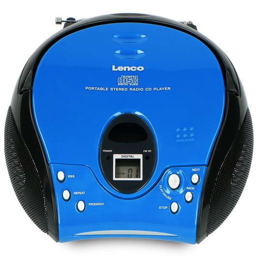 Portable FM Radio CD Player with Handle, Blue/Black
