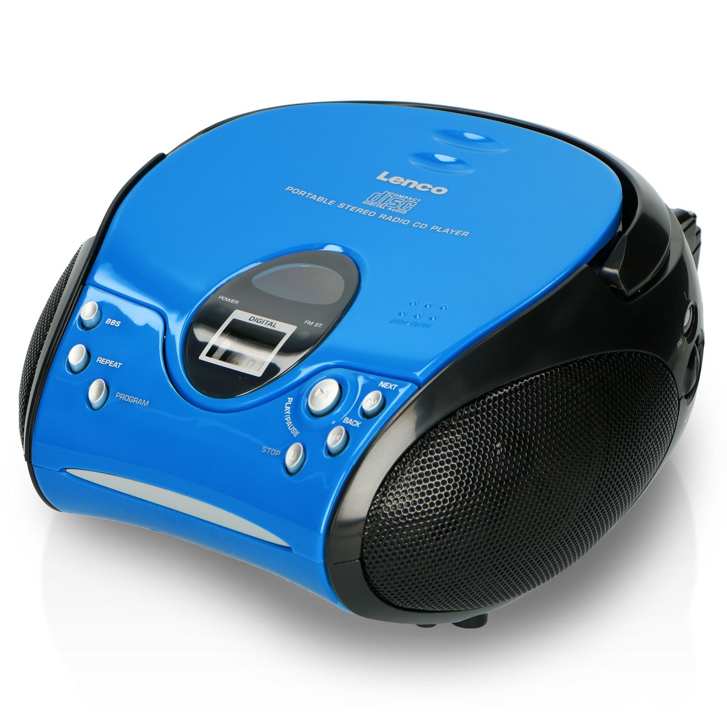 Portable FM Radio CD Player with Handle, Blue/Black