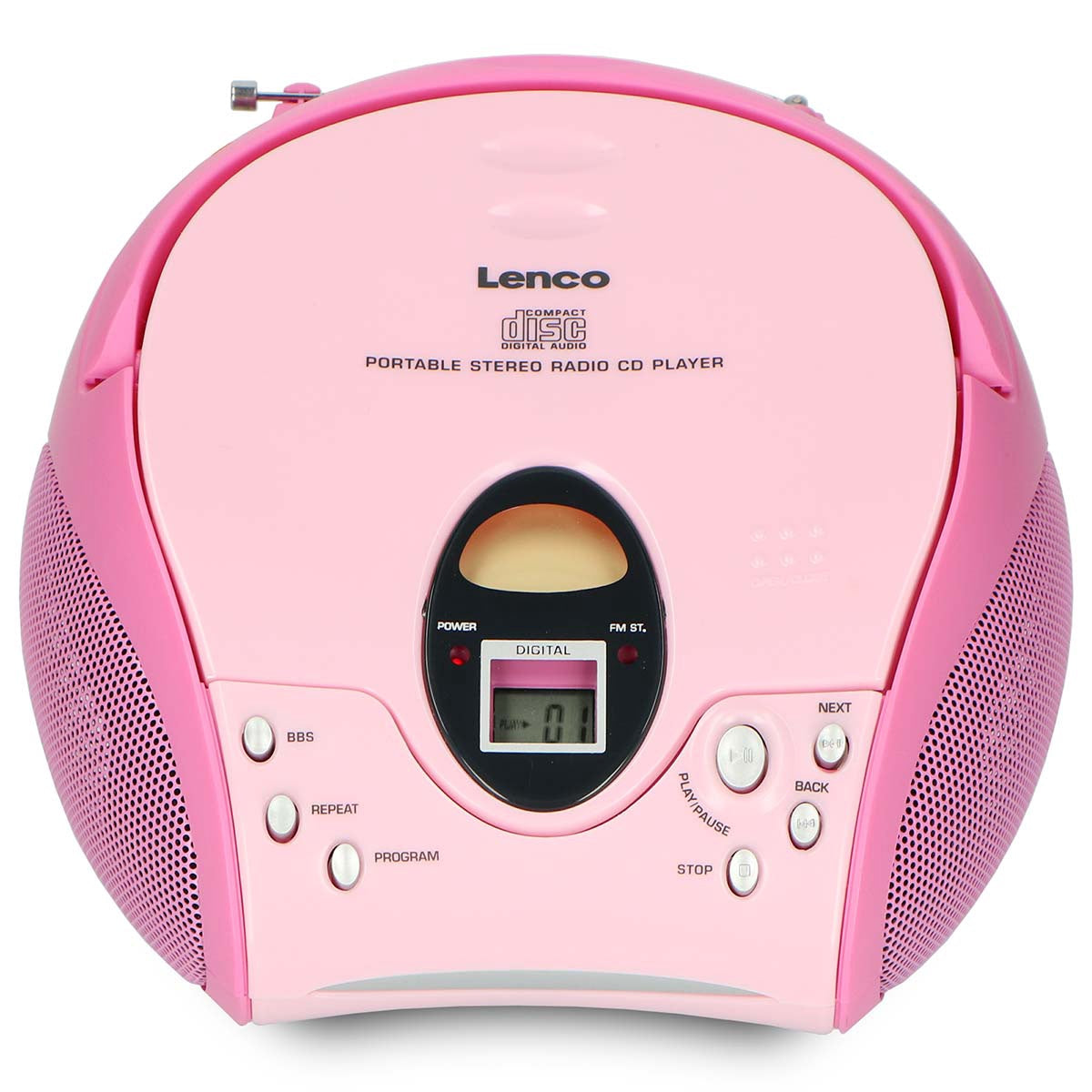 Portable FM Radio CD Player with Handle – Pink