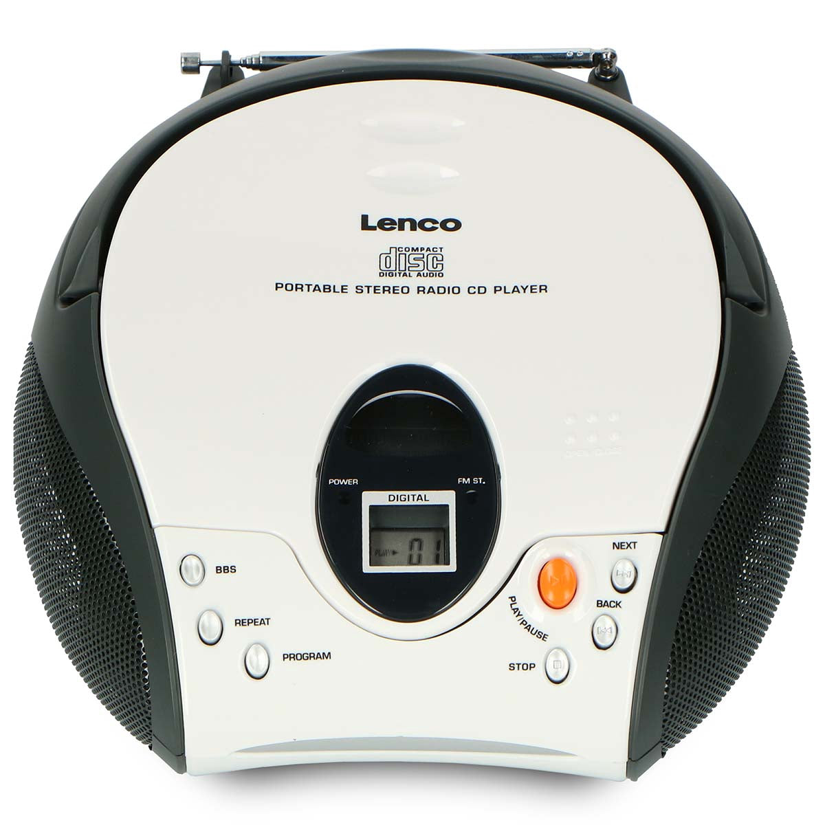 Portable FM Radio CD Player with Handle – White