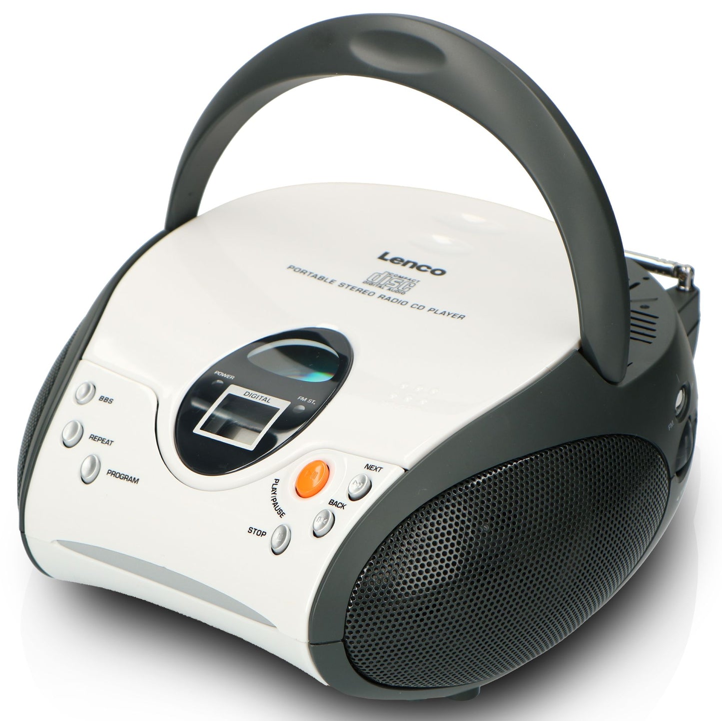 Portable FM Radio CD Player with Handle – White