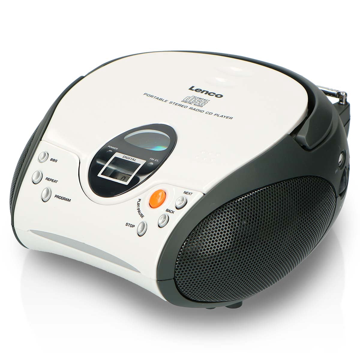Portable FM Radio CD Player with Handle – White