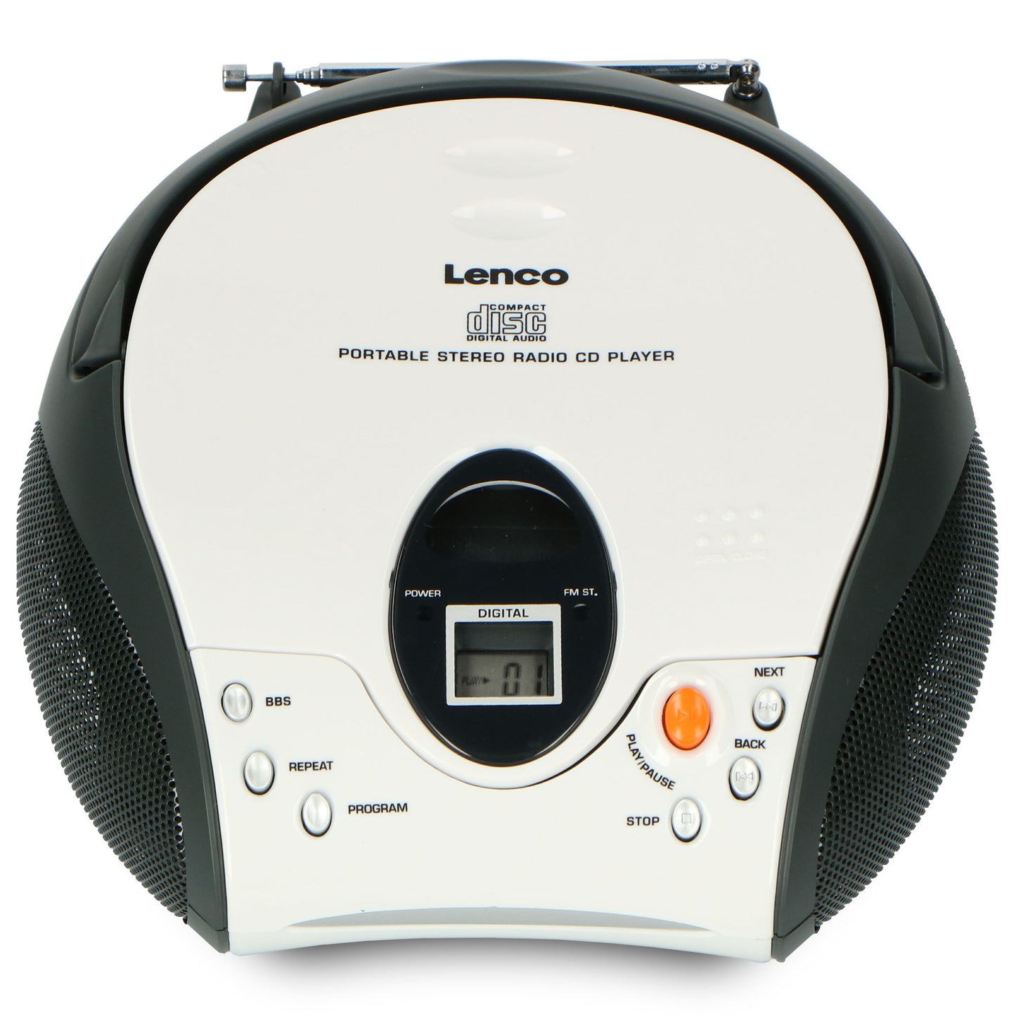 Portable FM Radio CD Player with Handle – White