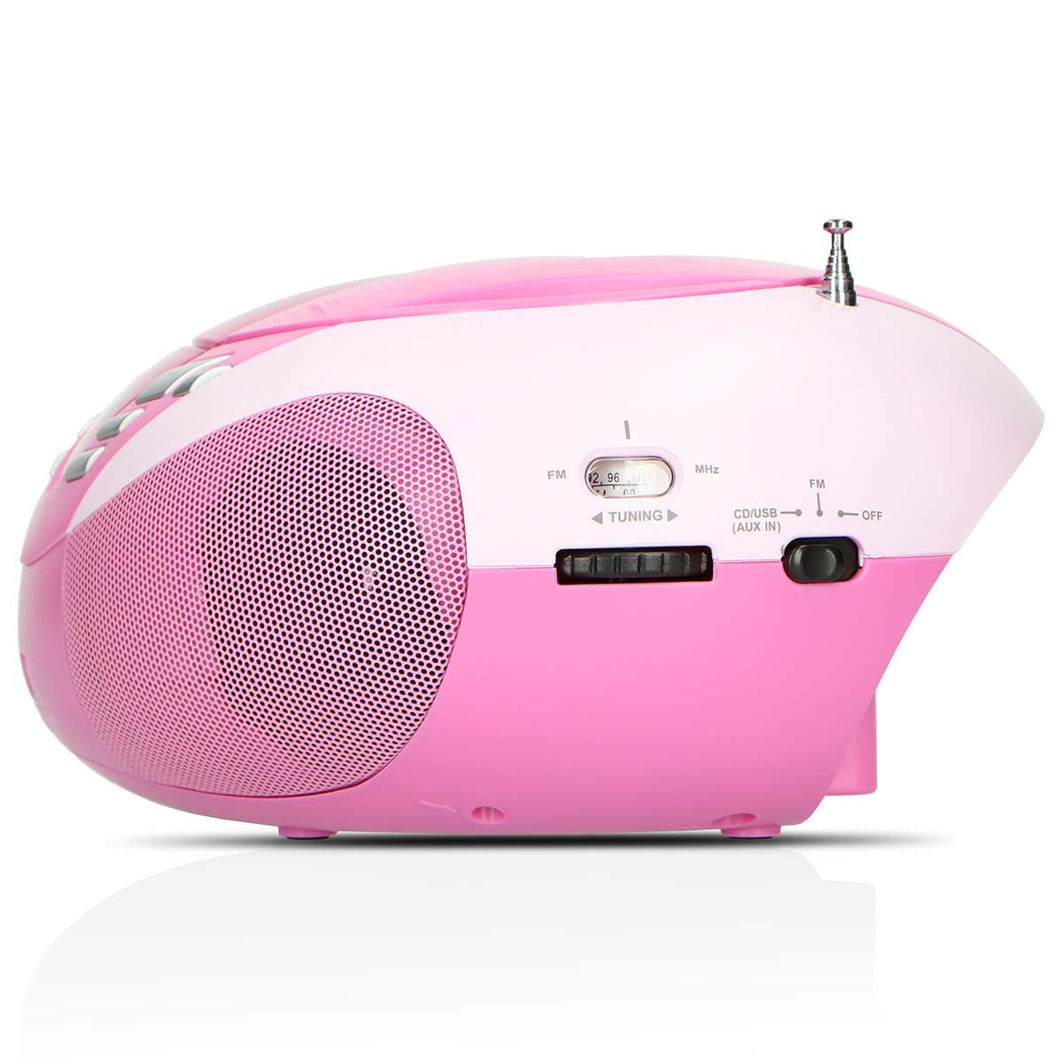 Portable FM Radio CD USB Player – Pink, Compact Design