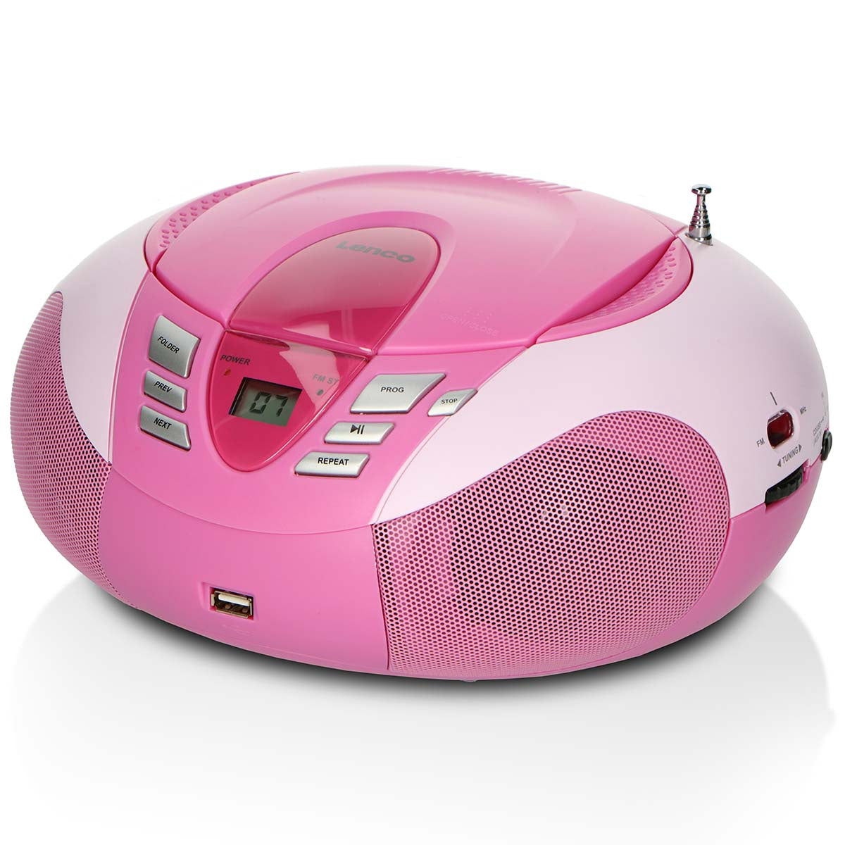 Portable FM Radio CD USB Player – Pink, Compact Design