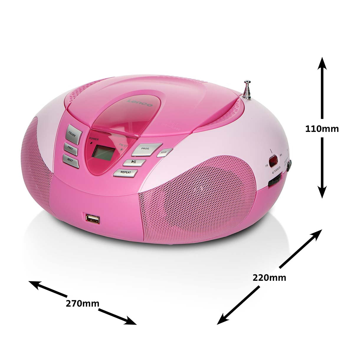 Portable FM Radio CD USB Player – Pink, Compact Design