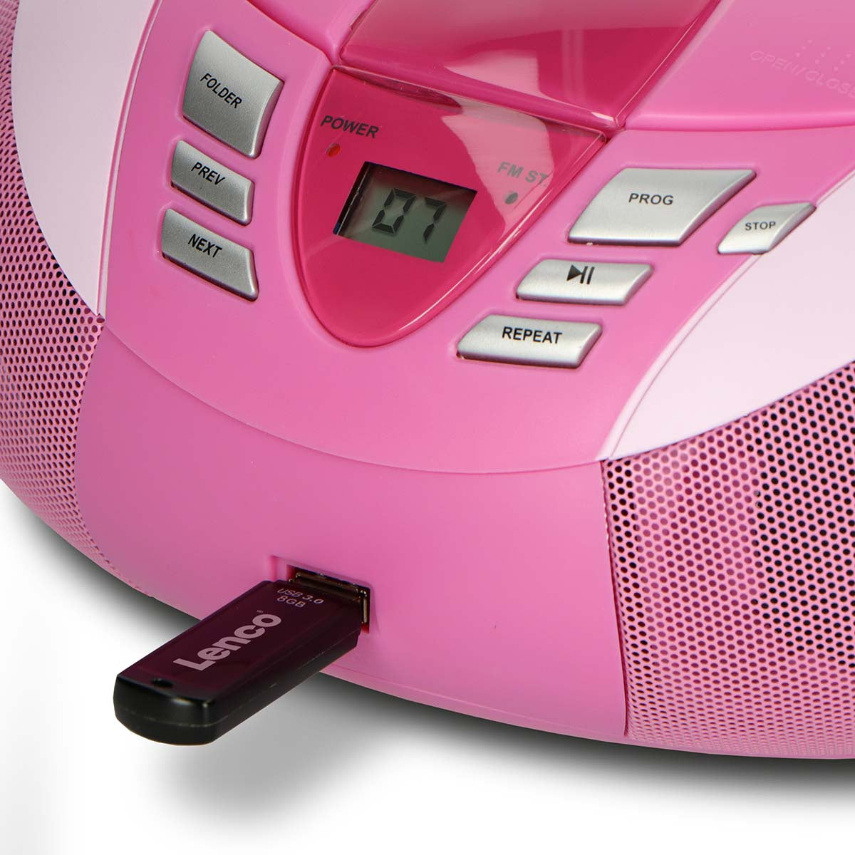 Portable FM Radio CD USB Player – Pink, Compact Design