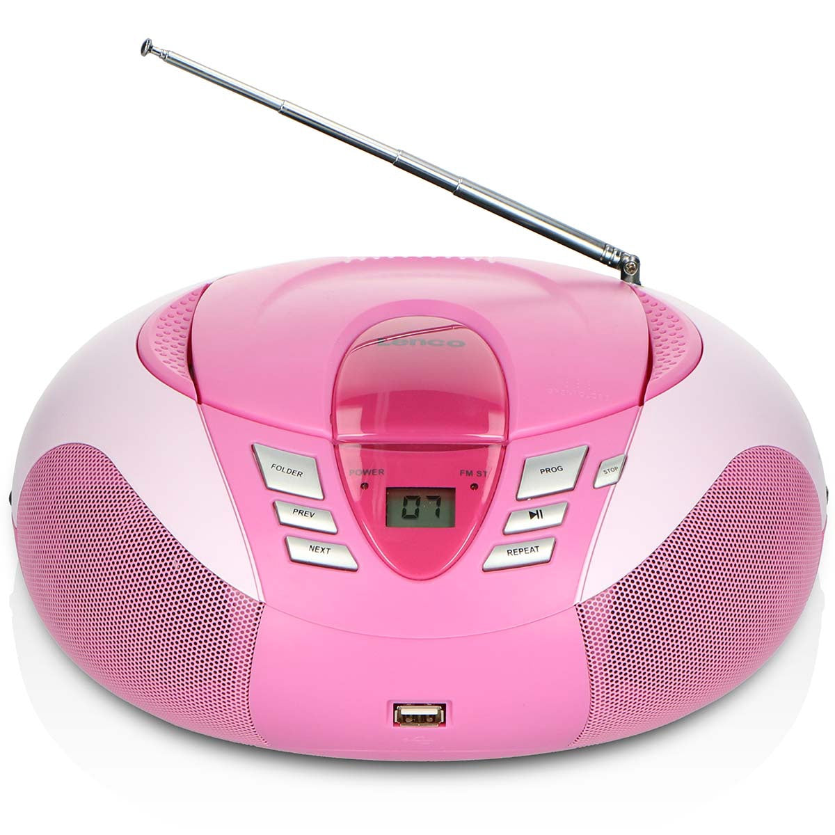 Portable FM Radio CD USB Player – Pink, Compact Design