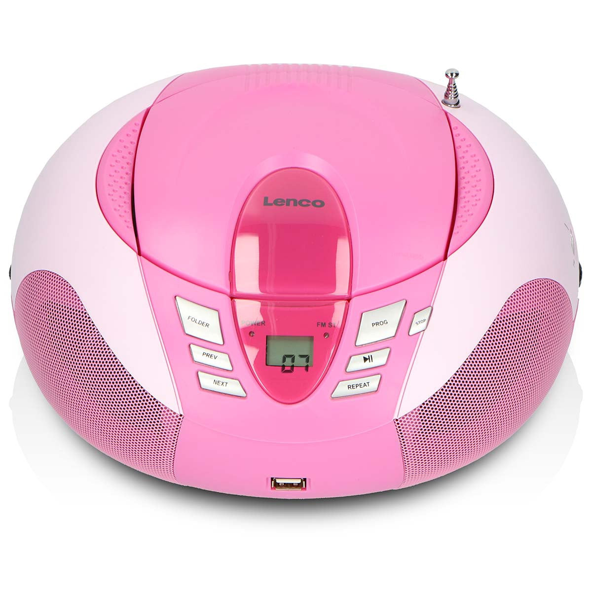 Portable FM Radio CD USB Player – Pink, Compact Design