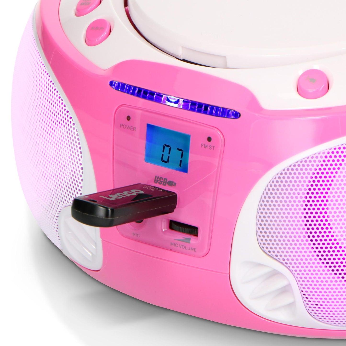 Portable Karaoke Radio CD/MP3/USB with Mic, Pink