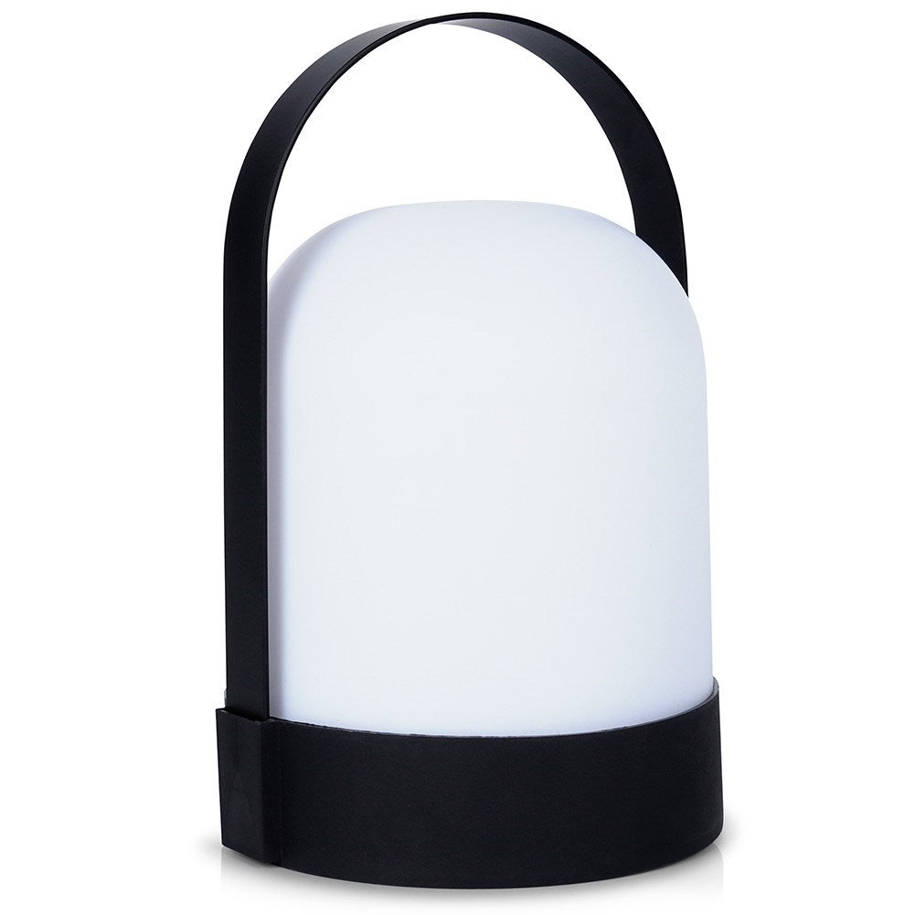 Portable LED lamp with battery for indoor and outdoor use, carrying handle