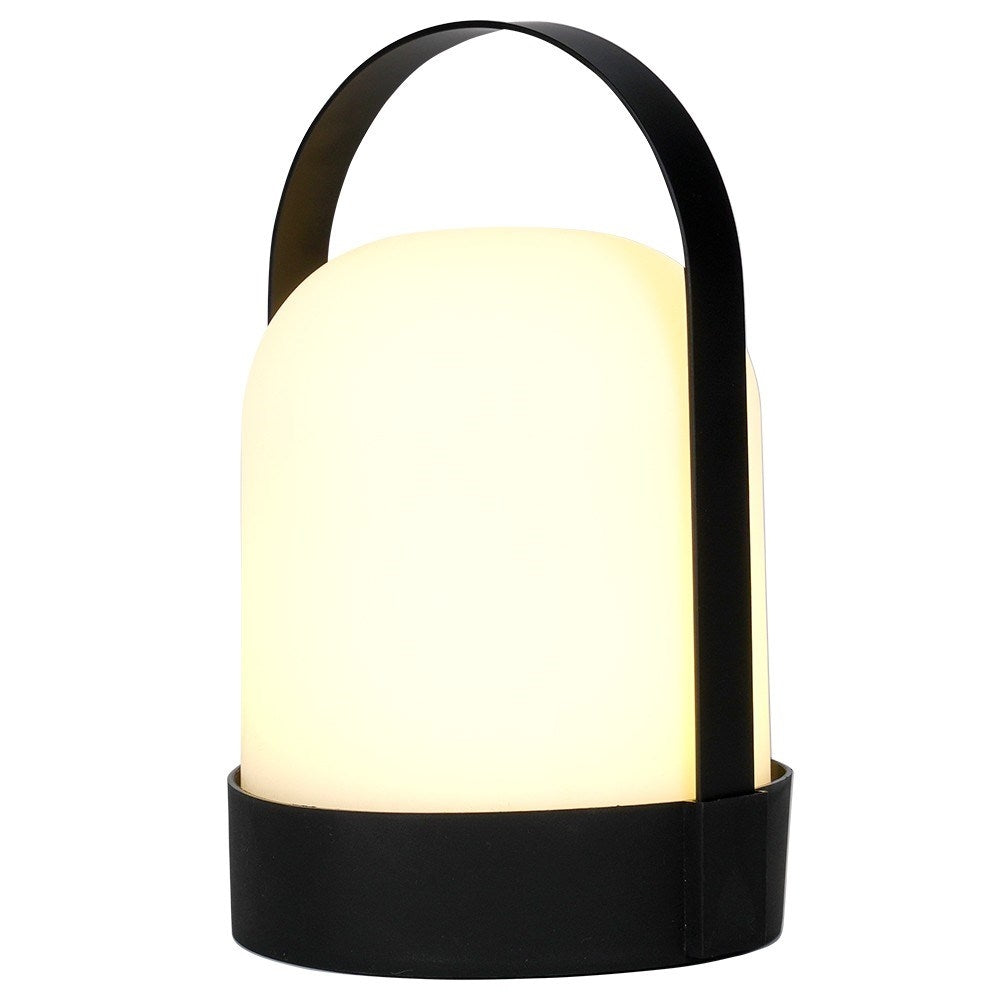 Portable LED lamp with battery for indoor and outdoor use, carrying handle