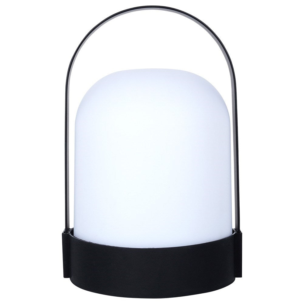 Portable LED lamp with battery for indoor and outdoor use, carrying handle