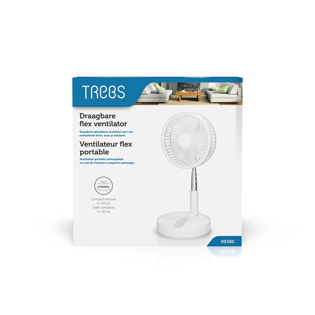 Portable Rechargeable Fan, 20cm, 4 Modes, White
