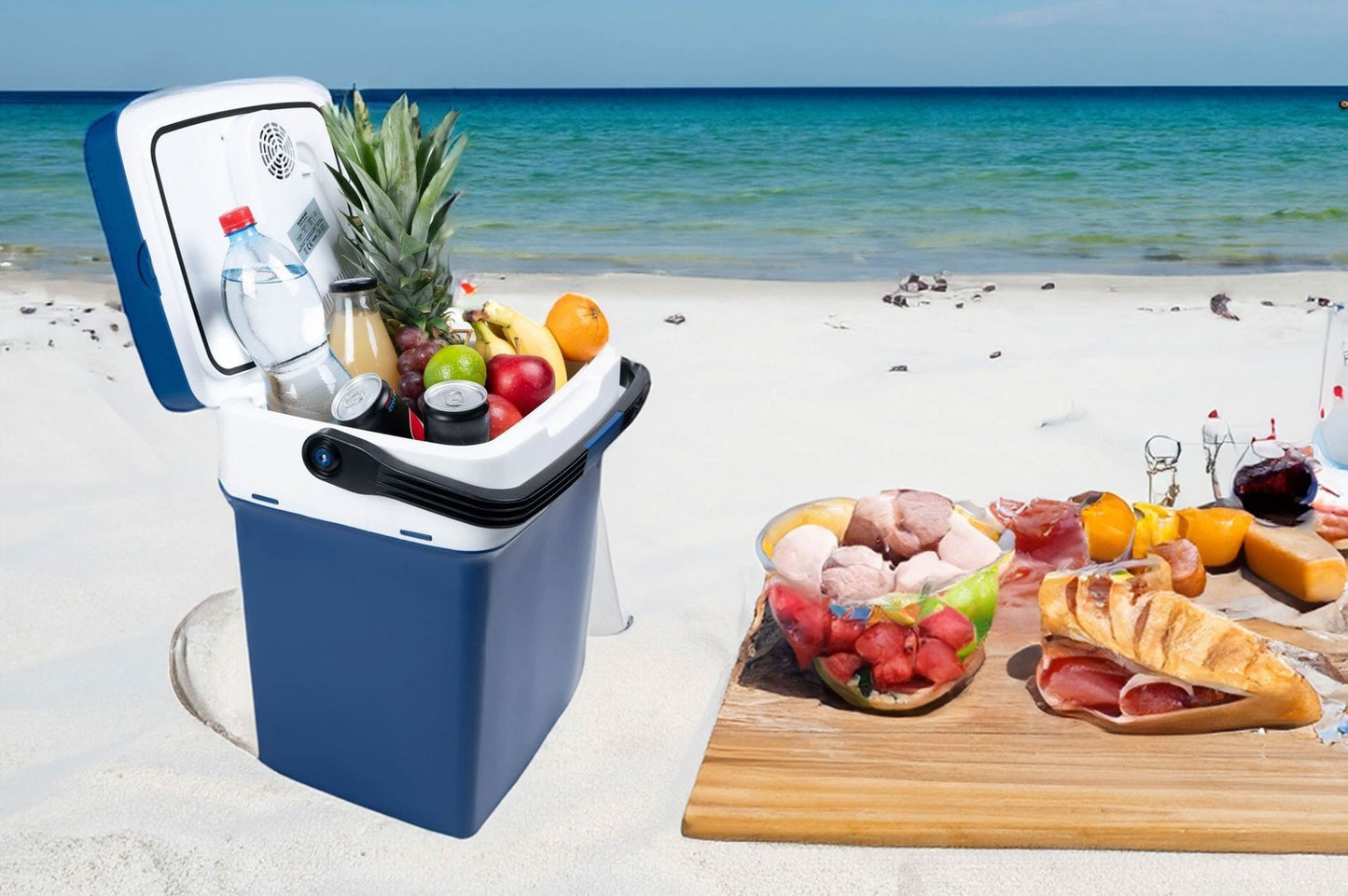 Portable car cooler, 29L, 220-240V DC12V, heating function, free insert, blue