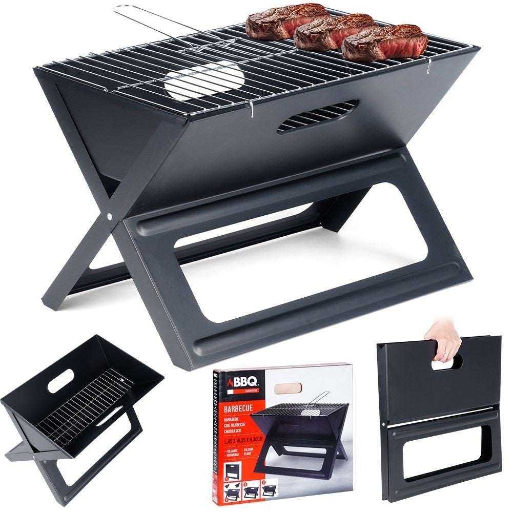 Portable charcoal grill: foldable to 3.5 cm with handle