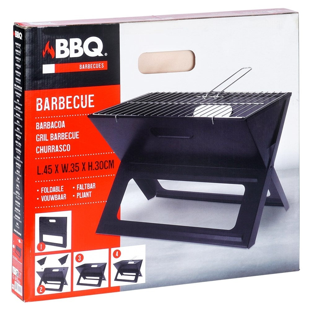 Portable charcoal grill: foldable to 3.5 cm with handle