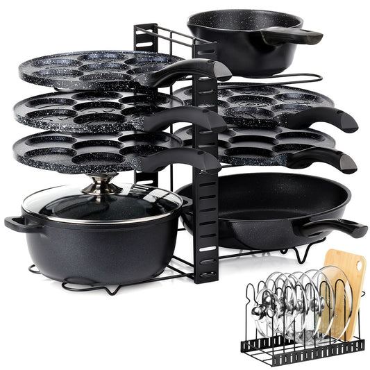 Pot, Pan & Lid Stand – Black Metal, 2-in-1
