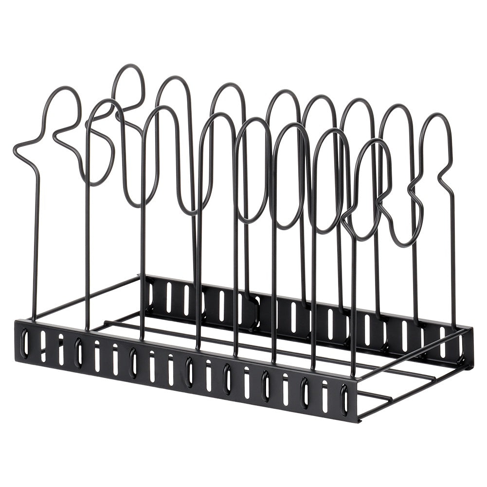 Pot, Pan & Lid Stand – Black Metal, 2-in-1