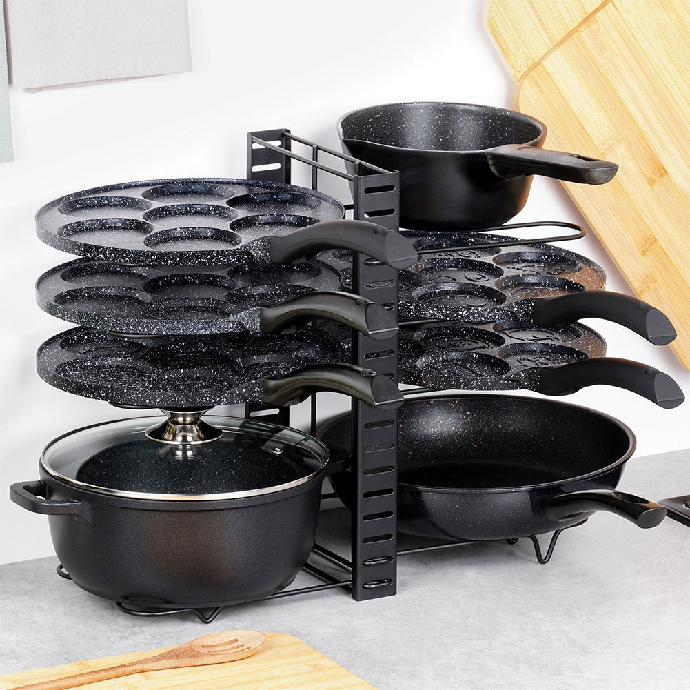Pot, Pan & Lid Stand – Black Metal, 2-in-1