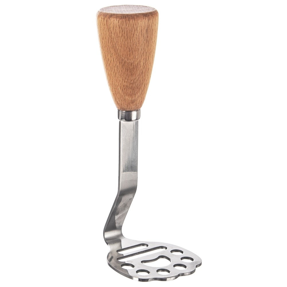 Potato masher in stainless steel and wood for puree and fruit