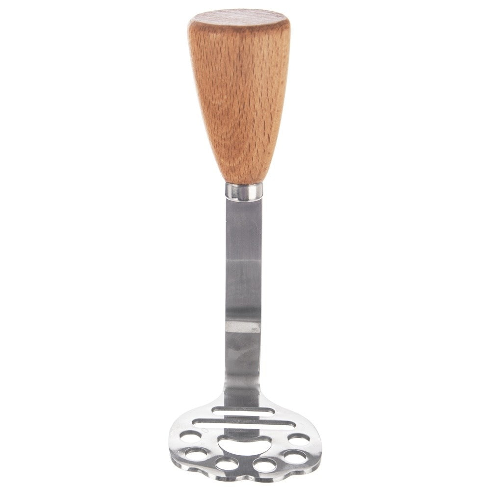 Potato masher in stainless steel and wood for puree and fruit