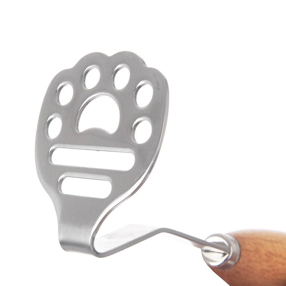 Potato masher in stainless steel and wood for puree and fruit