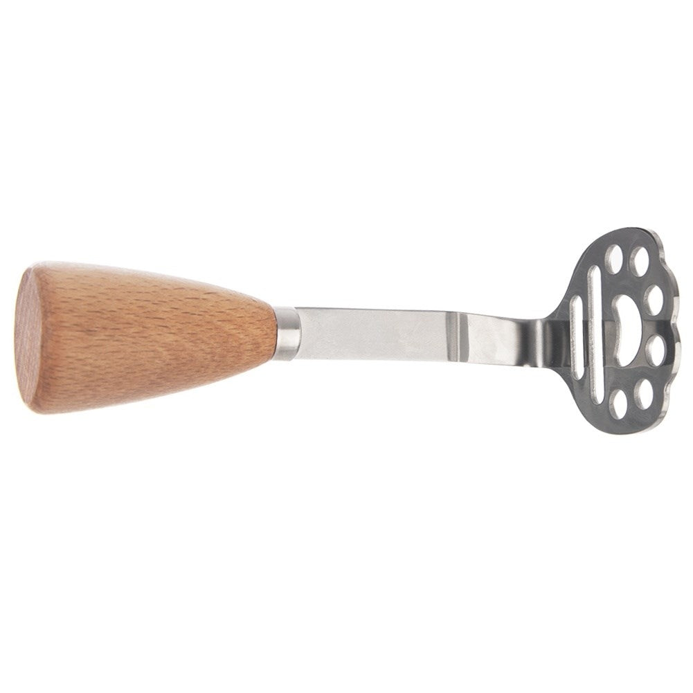 Potato masher in stainless steel and wood for puree and fruit