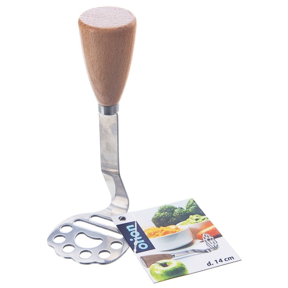 Potato masher in stainless steel and wood for puree and fruit