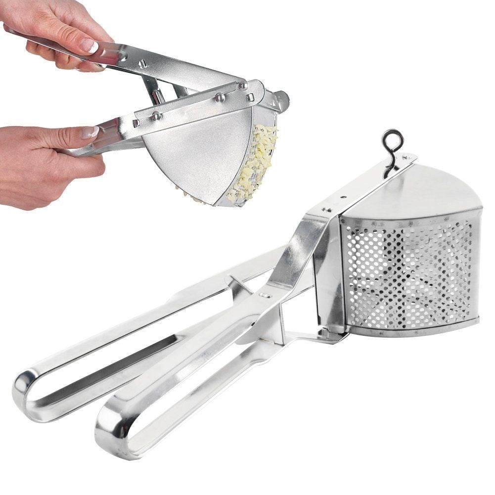 Potato press in stainless steel for perfect mashed potatoes.