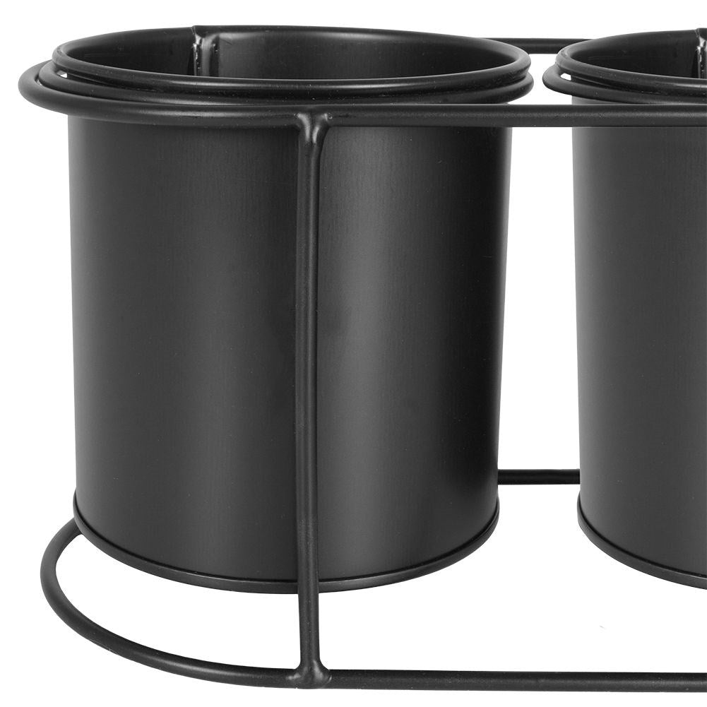Potted plant stand for three plants in matt black metal