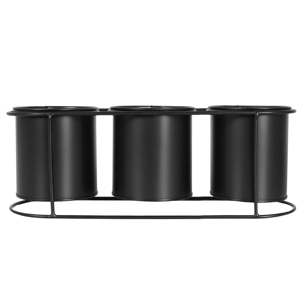 Potted plant stand for three plants in matt black metal