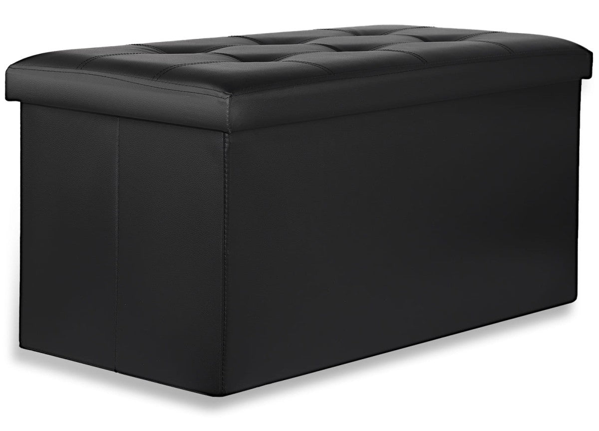 Pouf with Storage – Quilted Black 80x40 cm Seat Chest