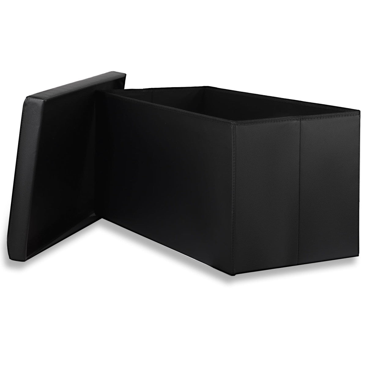 Pouf with Storage – Quilted Black 80x40 cm Seat Chest